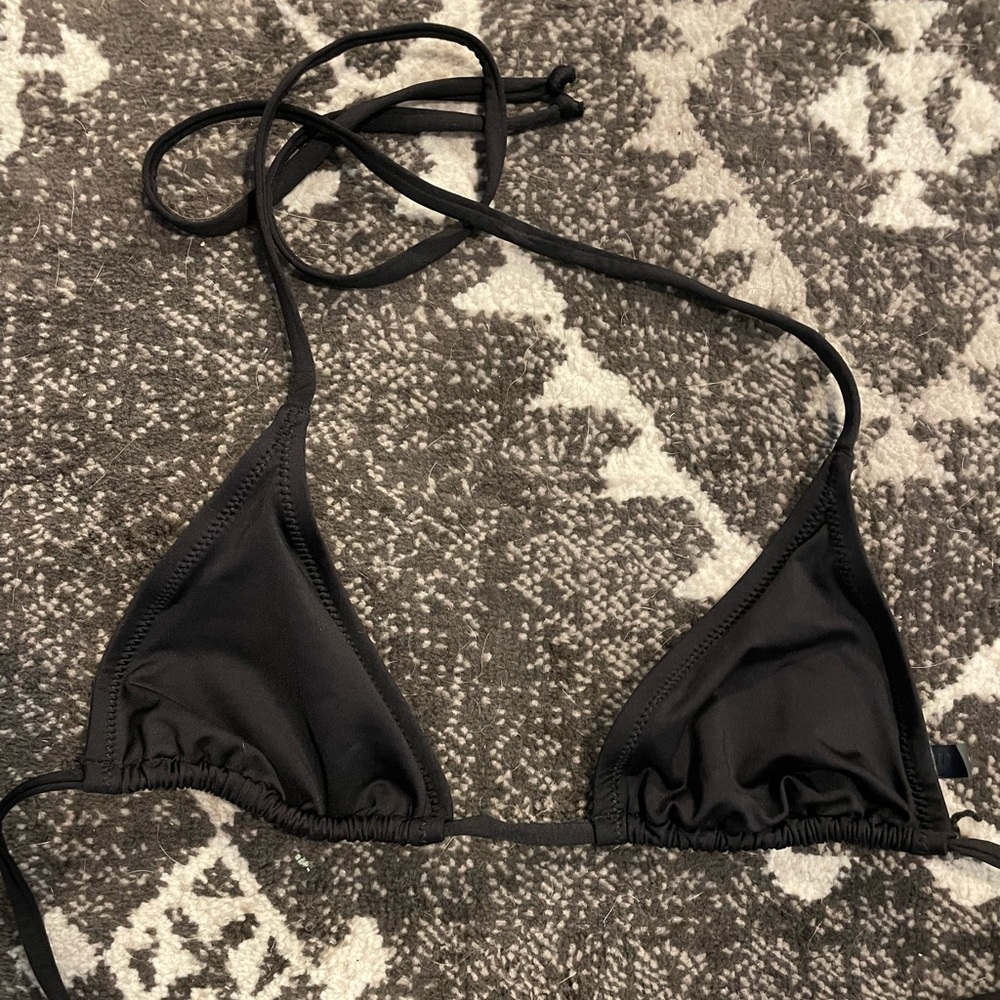 Skims Black Onyx String Bikini Top Dipped Tie Swim Swimwear M TOP ONLY